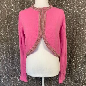 Vintage Méchant Pink Beaded Cropped Cardigan Sweater Preppy Y2K Women's NWT